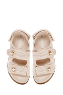 Women's Beige Ankle Strap Double Buckle Straw Sandals | Derimod