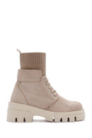 Women's Beige Thick Soled Suede Boots | Derimod