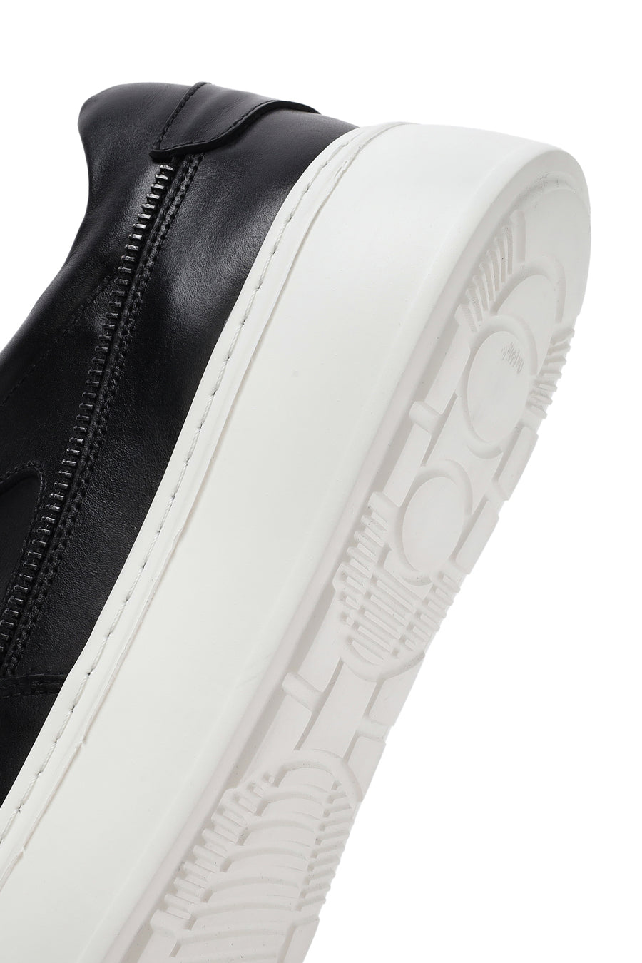 Men's Black Lace-up Thick-Sole Leather Sneaker
