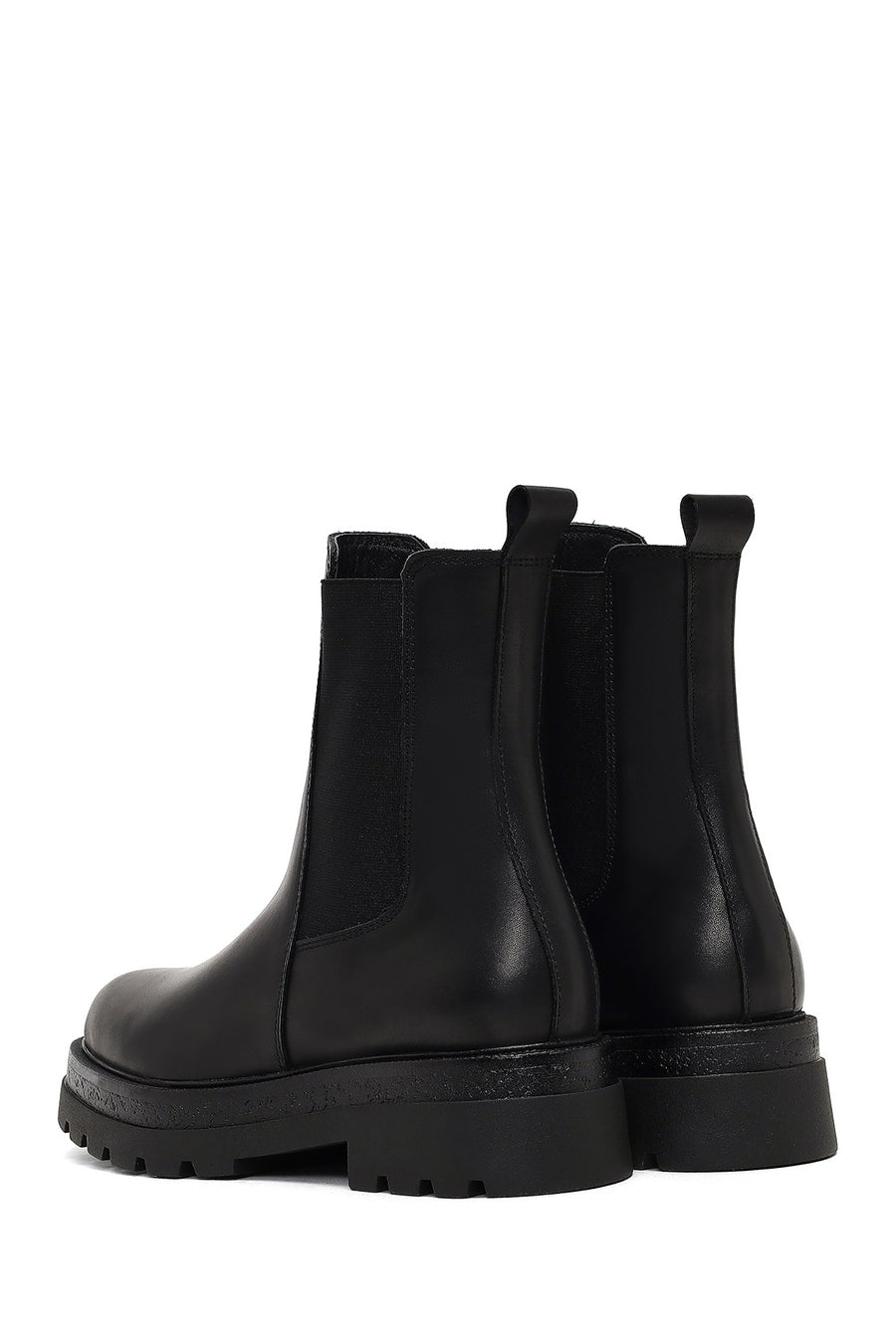 Woman Black Thick-Soled Leather Chelsea Boots