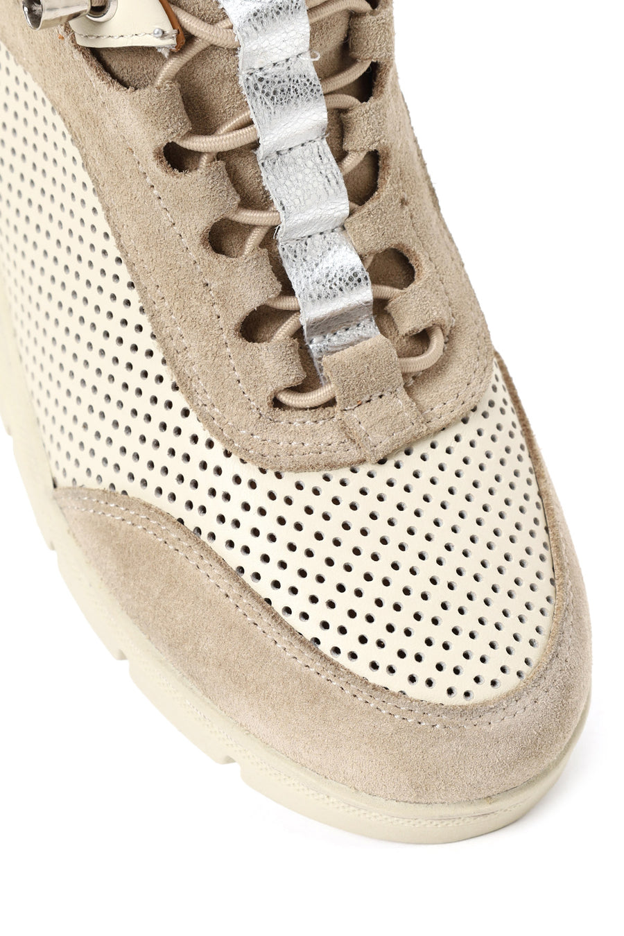 Woman Cream Lace-Up Thick-Soled Leather Comfort Shoes