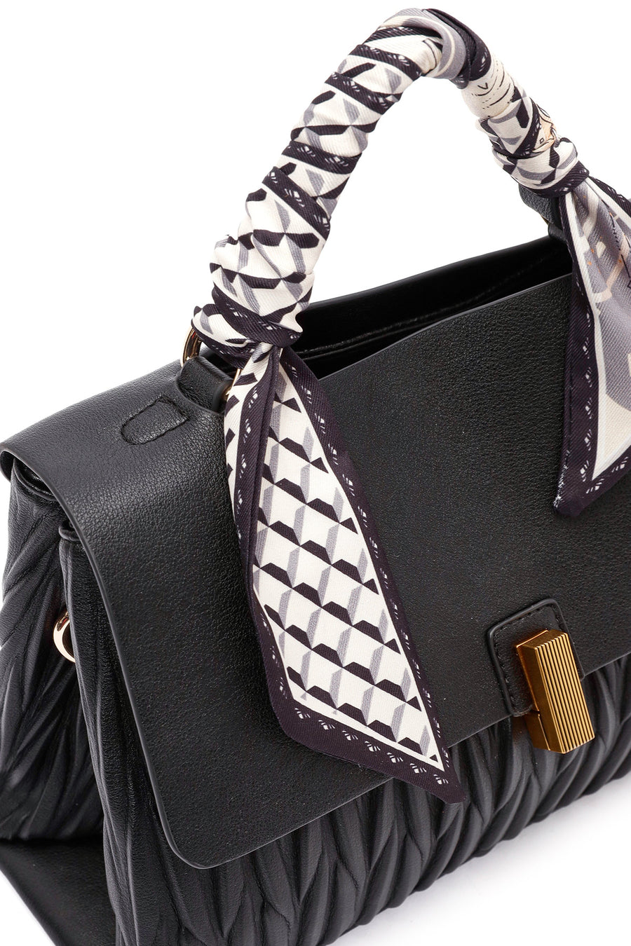 Women's Black Long Strap Handbag with Accessory Detail