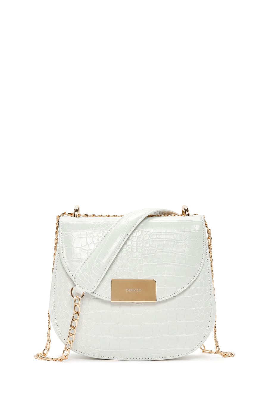 Women's White Long Chain Strap Crocodile Patterned Shoulder Bag 23WBD2001E3 | Derimod