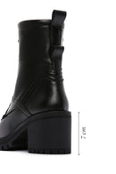 Women's Black Leather Zippered Heeled Boots | Derimod