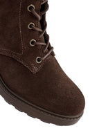 Women's Brown Zippered Thick Heel Nubuck Leather Boots | Derimod