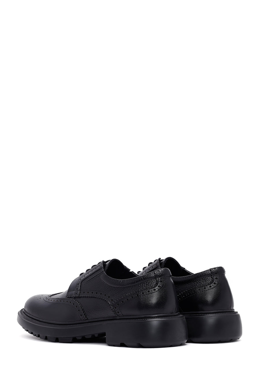 Men's Black Lace-Up Thick-Soled Leather Casual Shoe