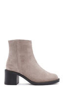 Women's Mink Zippered Thick Heel Suede Leather Boots | Derimod