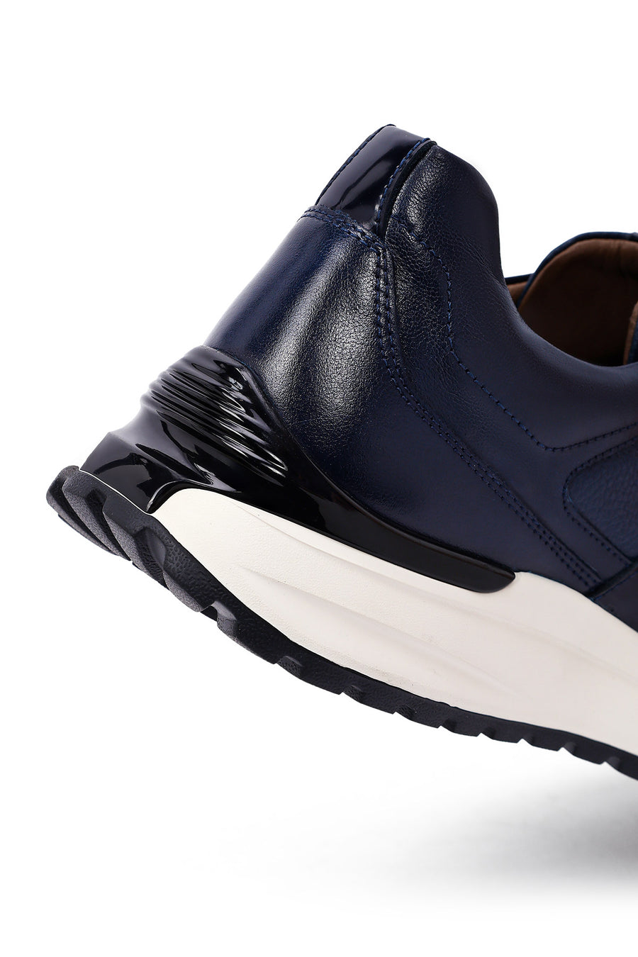 Erkek Lacivert Bağcıklı Kalın Tabanlı Deri Casual Sneaker