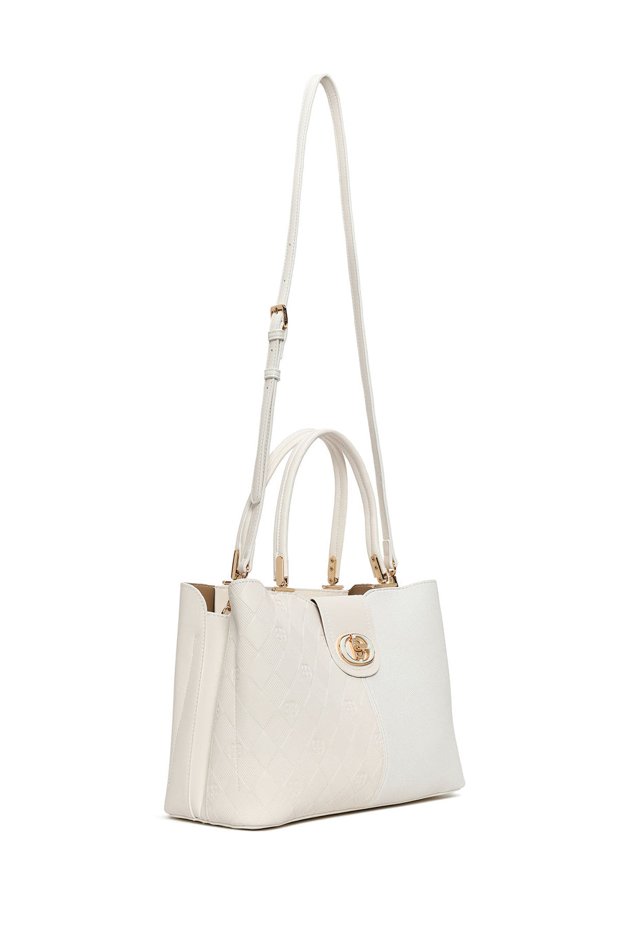 Woman White Long Strap Patterned Shoulder Bag