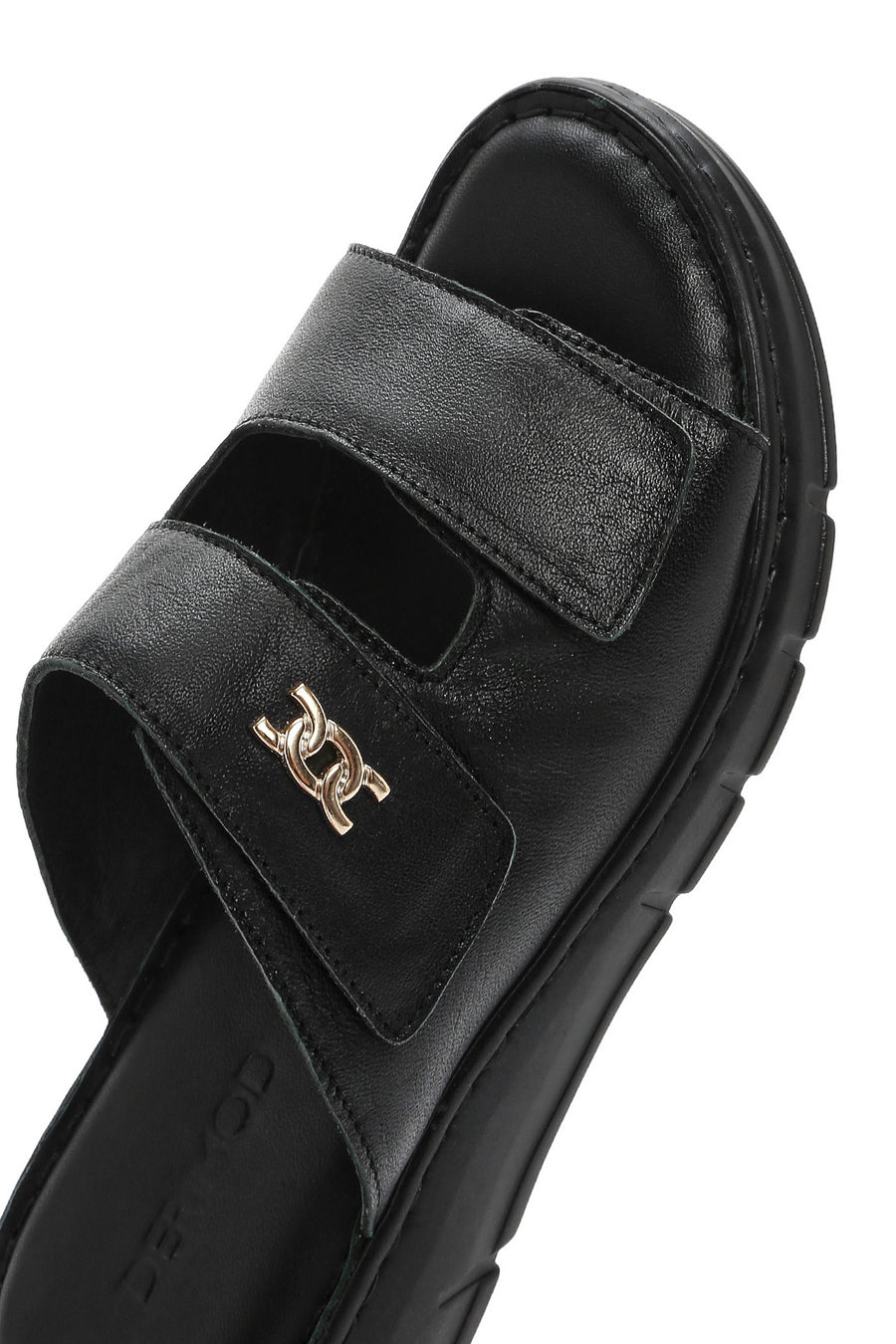 Women's Black Double-Striped Leather Comfort Slippers