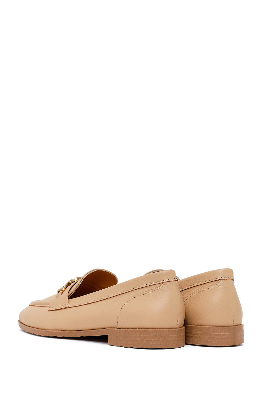 Woman Beige Buckled Masculine Leather Loafer