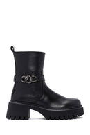 Women's Black Thick Soled Zippered Casual Leather Boots | Derimod