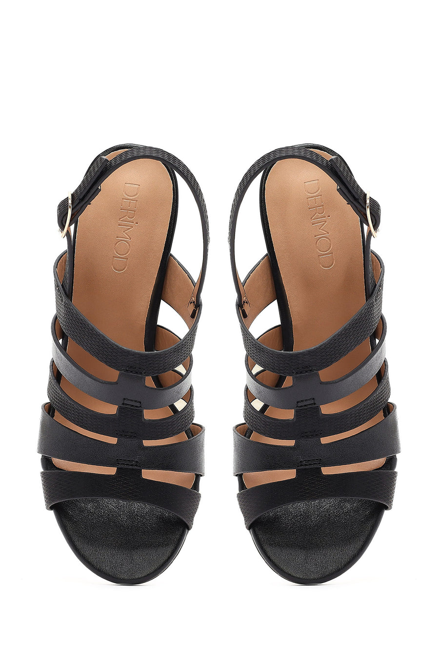 Women's Black Ankle Buckle Thick Heel Sandals
