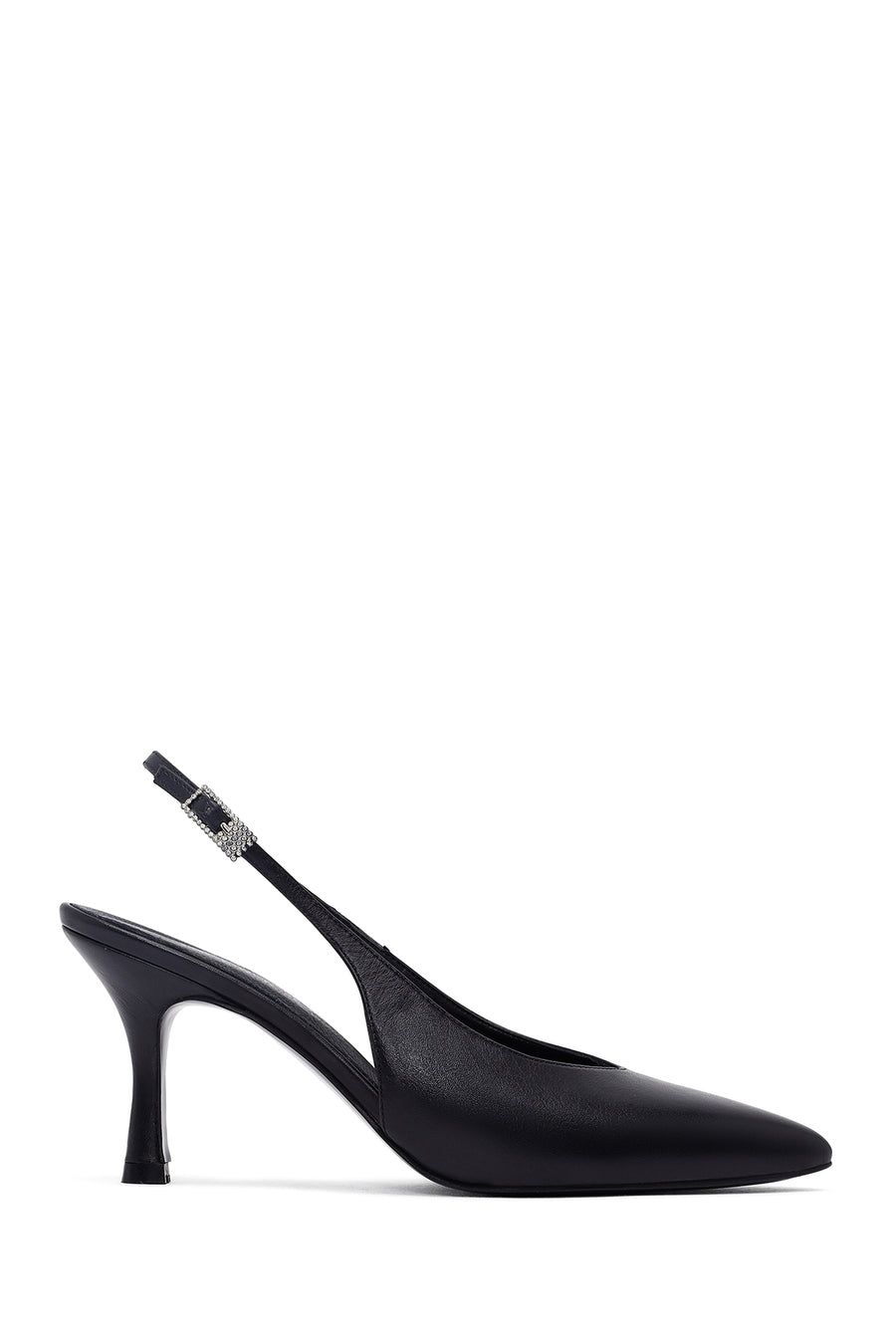 Woman Black Slingback Stiletto Heel Leather Shoe 25AFD162118 | Derimod
