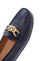 Women's Navy Blue Leather Buckle Loafer | Derimod