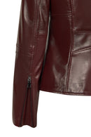 Pam Woman Burgundy Short Leather Jacket | Derimod