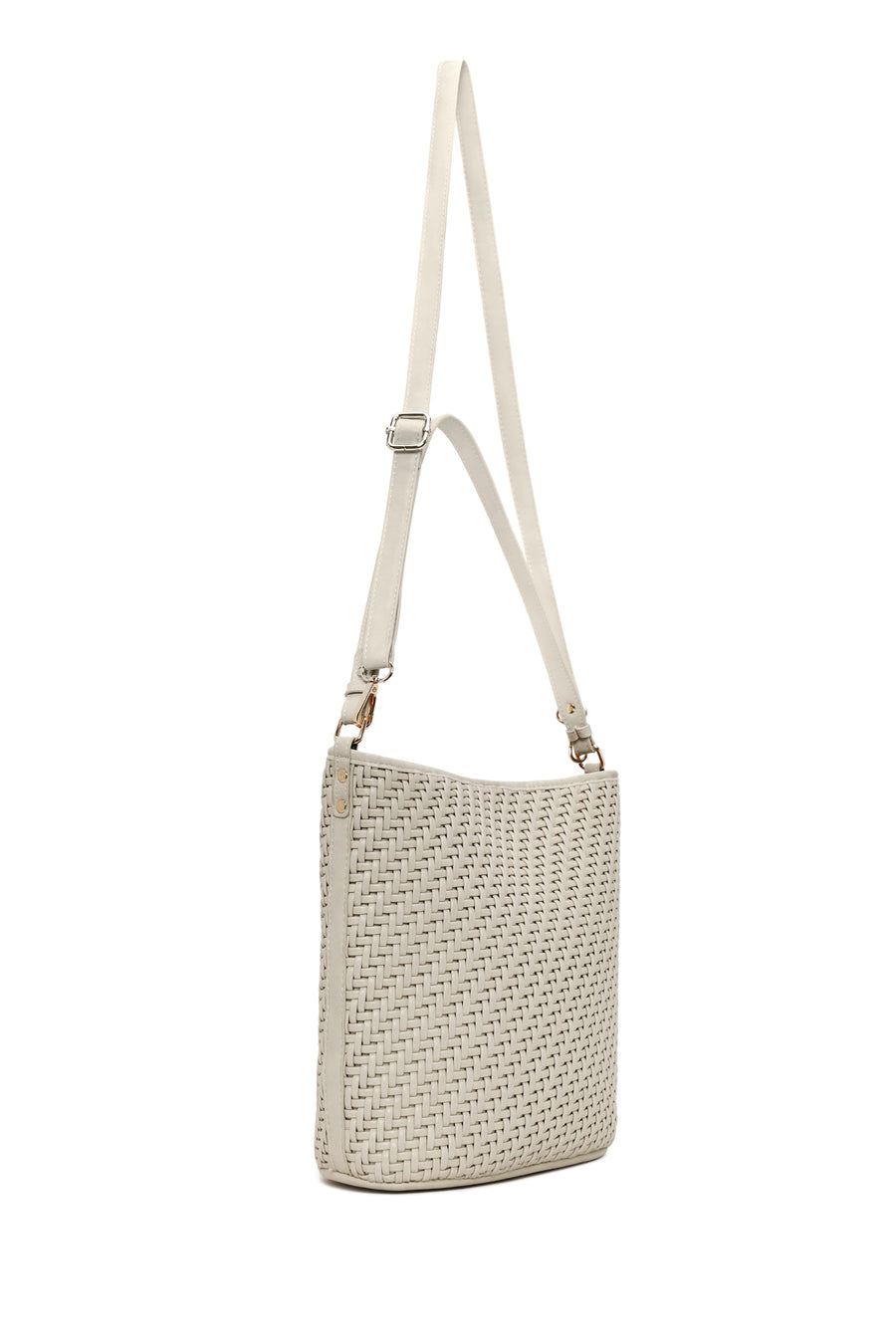 Woman Beige Long-Strap Braided Shoulder Bag