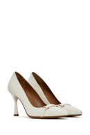 Women's Beige Buckle Detailed Heeled Leather Stiletto | Derimod