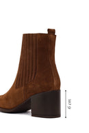 Woman Brown Zip Closure Chunky Heeled Suede Boots | Derimod