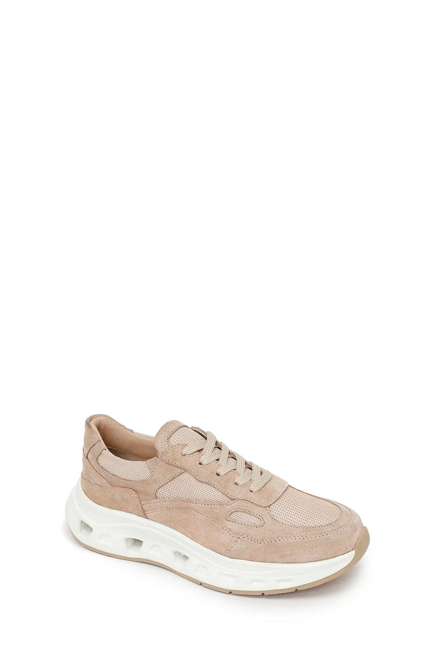 Woman Beige Lace-Up Thick-Soled Suede Leather Sneaker
