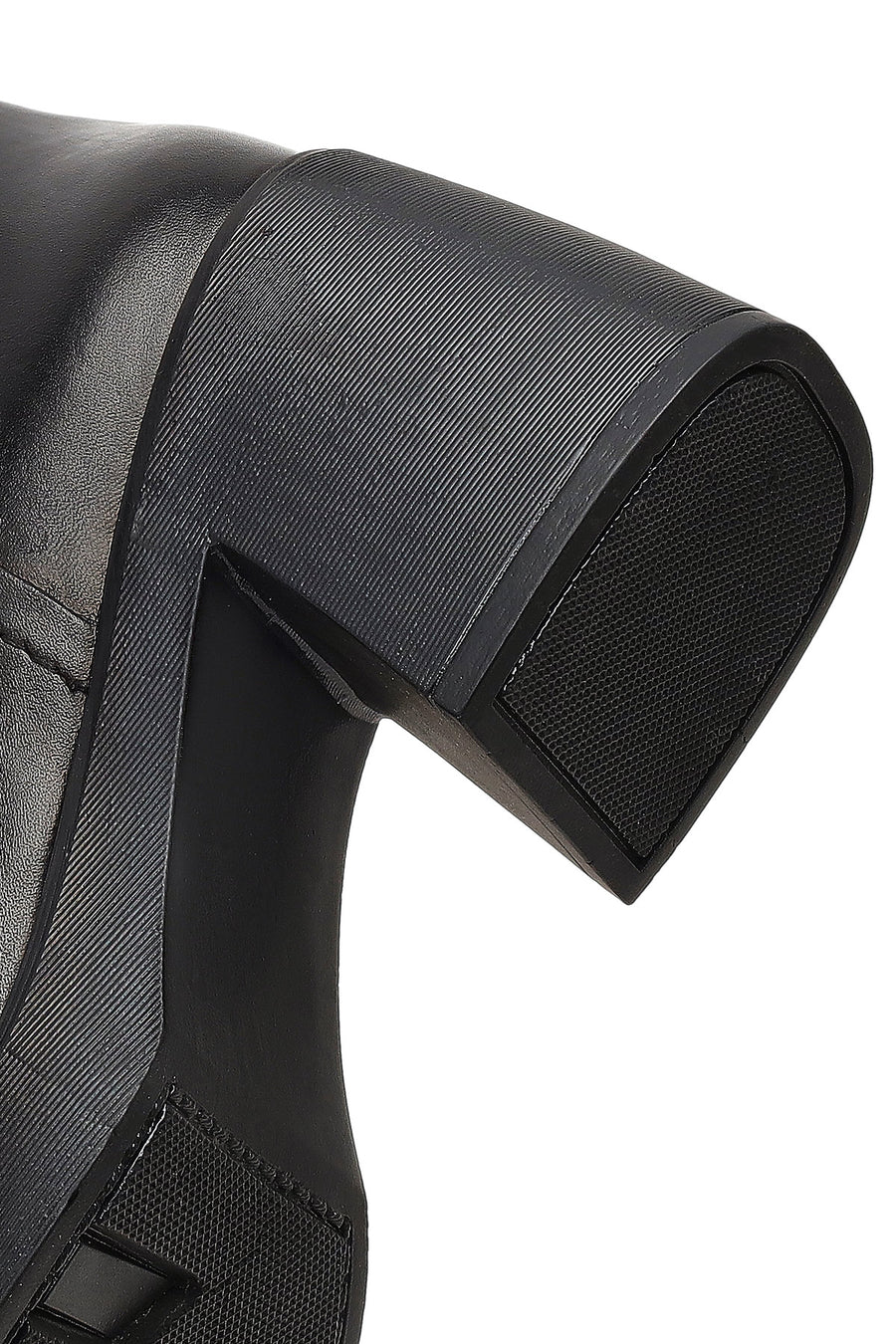Woman Black Zip Closure Chunky Heeled Leather Boots