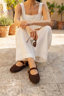 Woman Brown Mesh Suede Leather Ballet Flat | Derimod