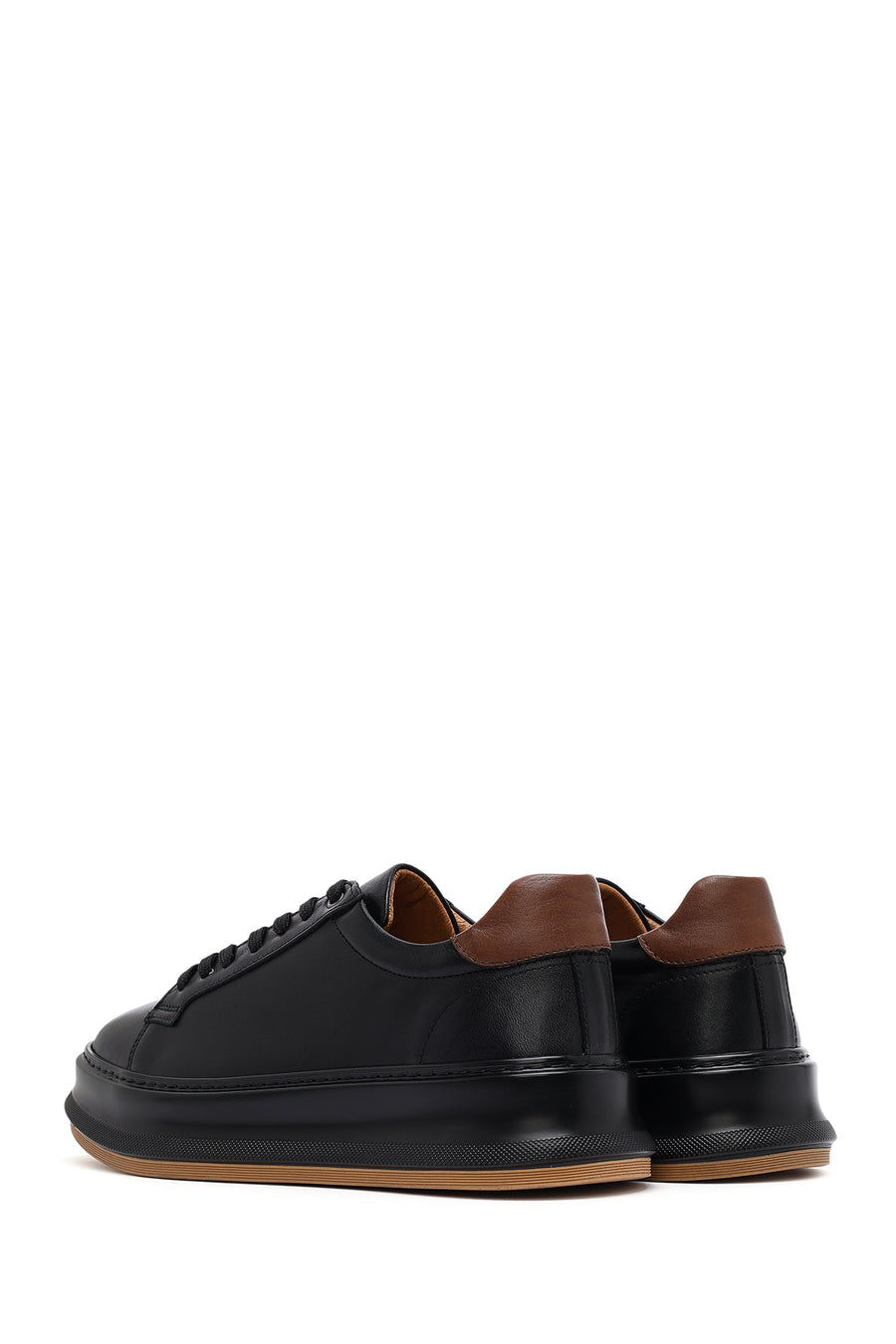 Men's Black Lace-up Thick-Sole Leather Sneaker