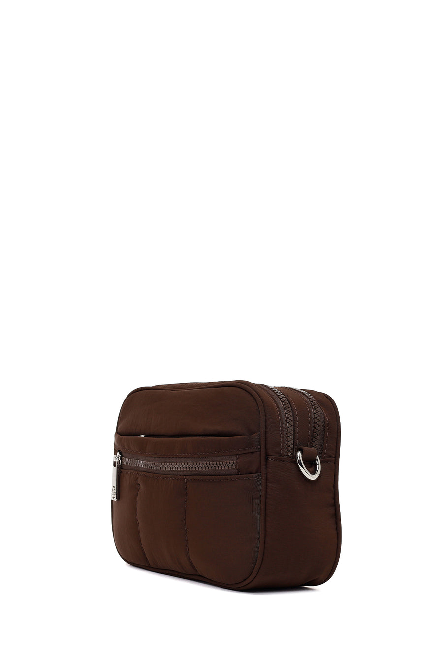 Woman Brown Long-Strap Fabric Crossbody Bag
