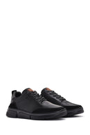 Men's Black Lace-up Thick-Sole Leather Sneaker | Derimod