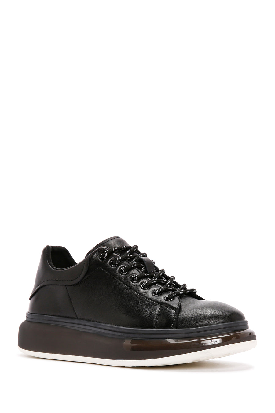 Men's Black Thick Sole Lace Up Leather Sneaker