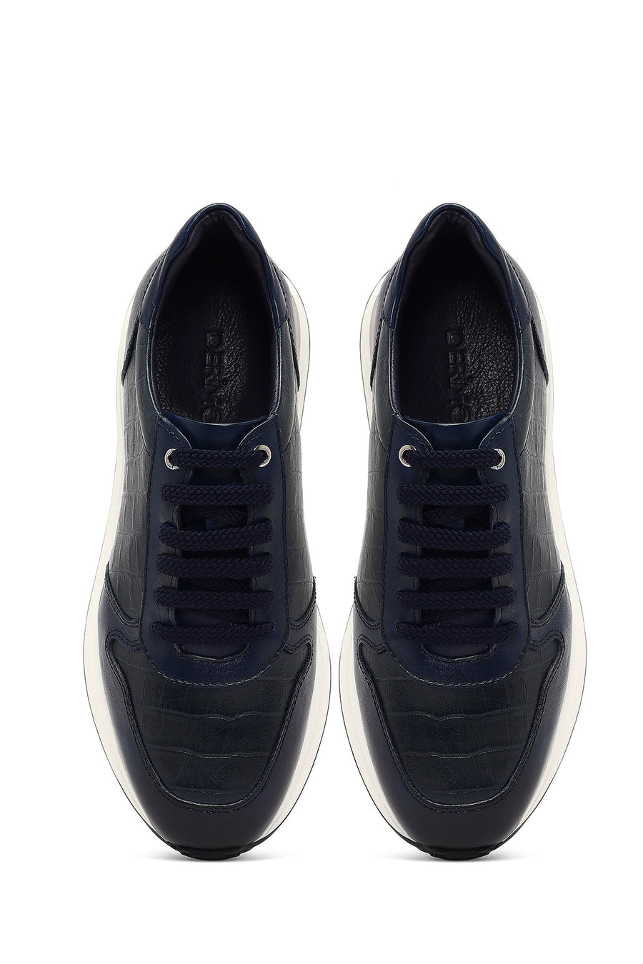 Men's Navy Blue Lace-Up Thick Sole Leather Sneaker