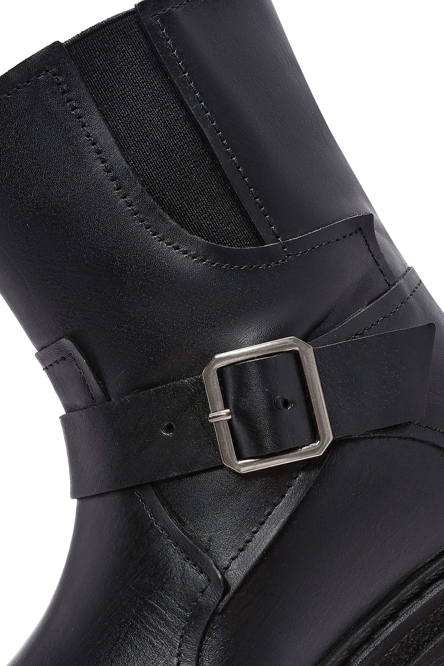 Kadın Siyah Fermuarlı Toka Detaylı Deri Bot