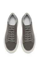 Men's Grey Lace-Up Thick-Sole Suede Leather Sneakers | Derimod