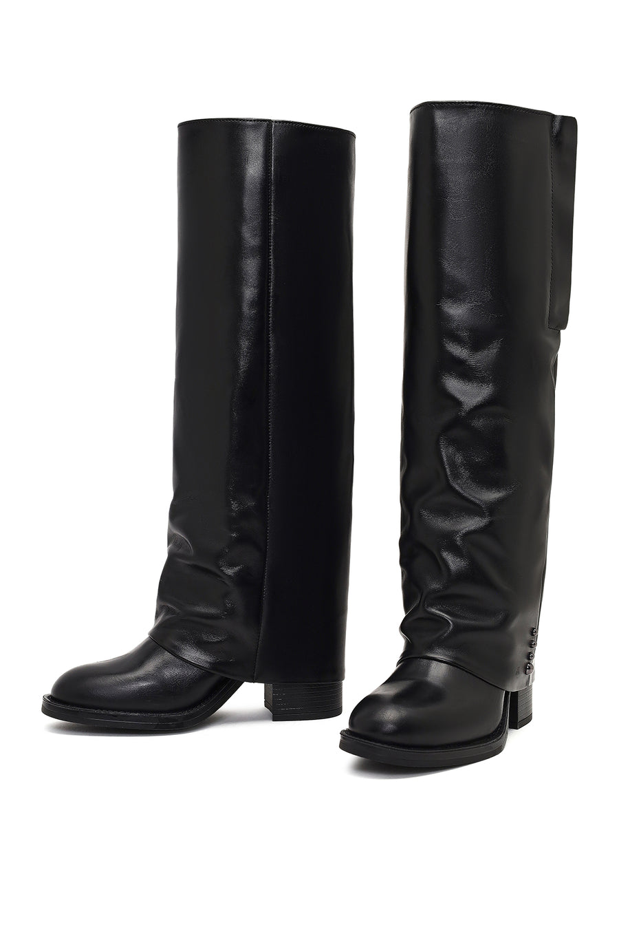 Women's Black Thick Heeled Leather Boot