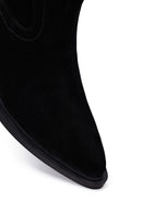 Woman Black Short Thick-Heeled Suede Cowboy Boots | Derimod