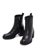 Women's Black Heeled Zippered Leather Boots | Derimod