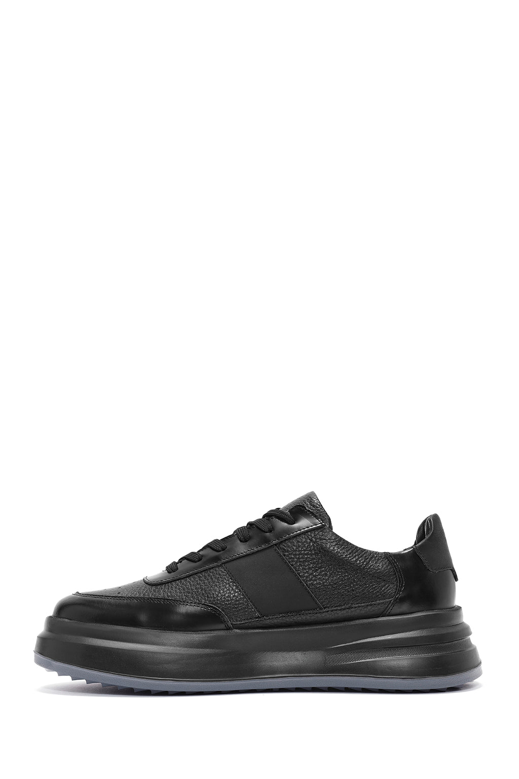 Erkek Siyah Bağcıklı Kalın Tabanlı Deri Sneaker