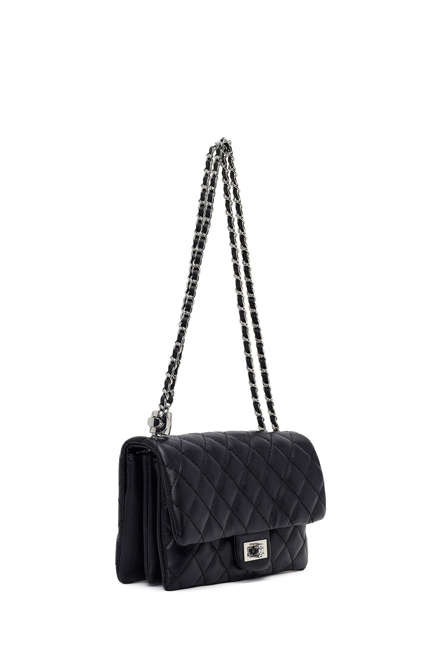 Woman Black Chain Strap Quilted Shoulder Bag
