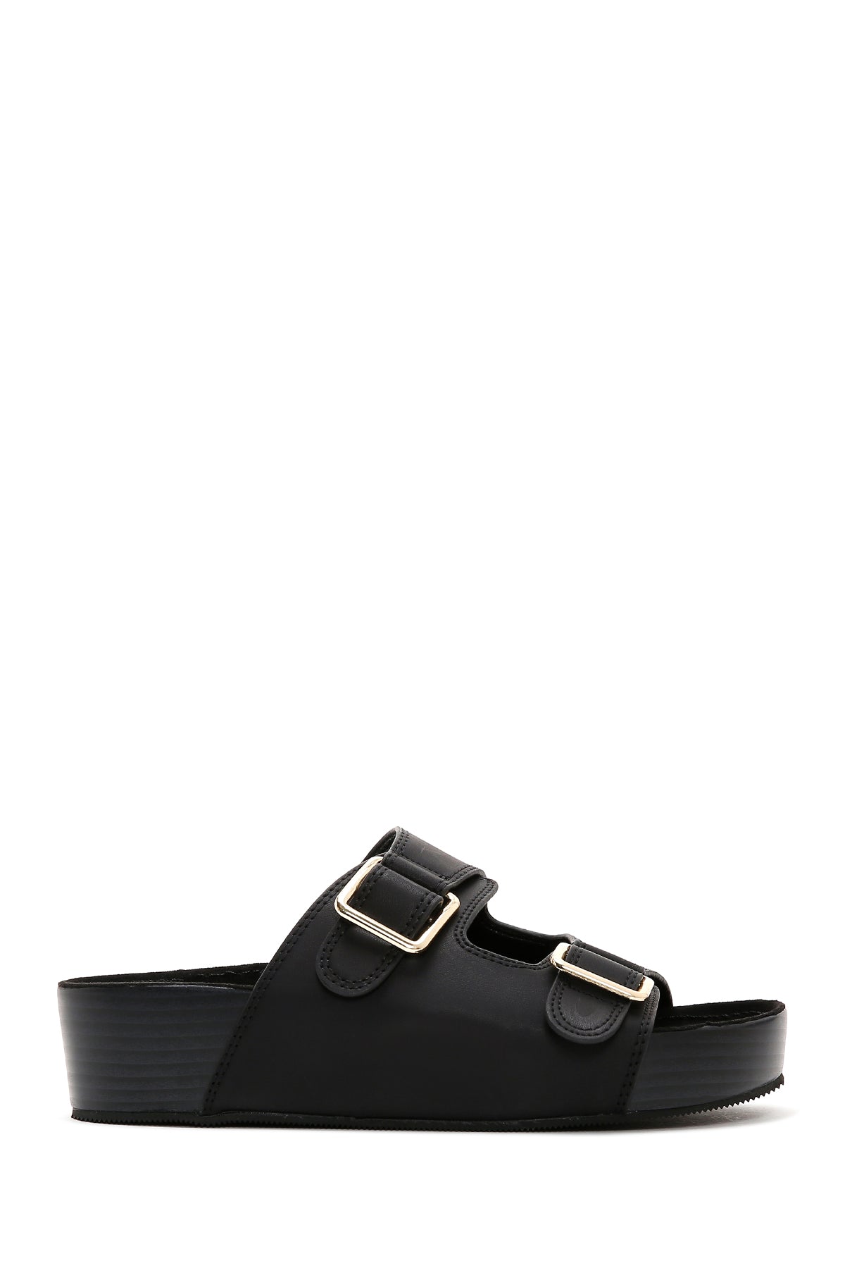 Women's Black Double Buckle Thick Soled Slippers 23SFD442018 | Derimod