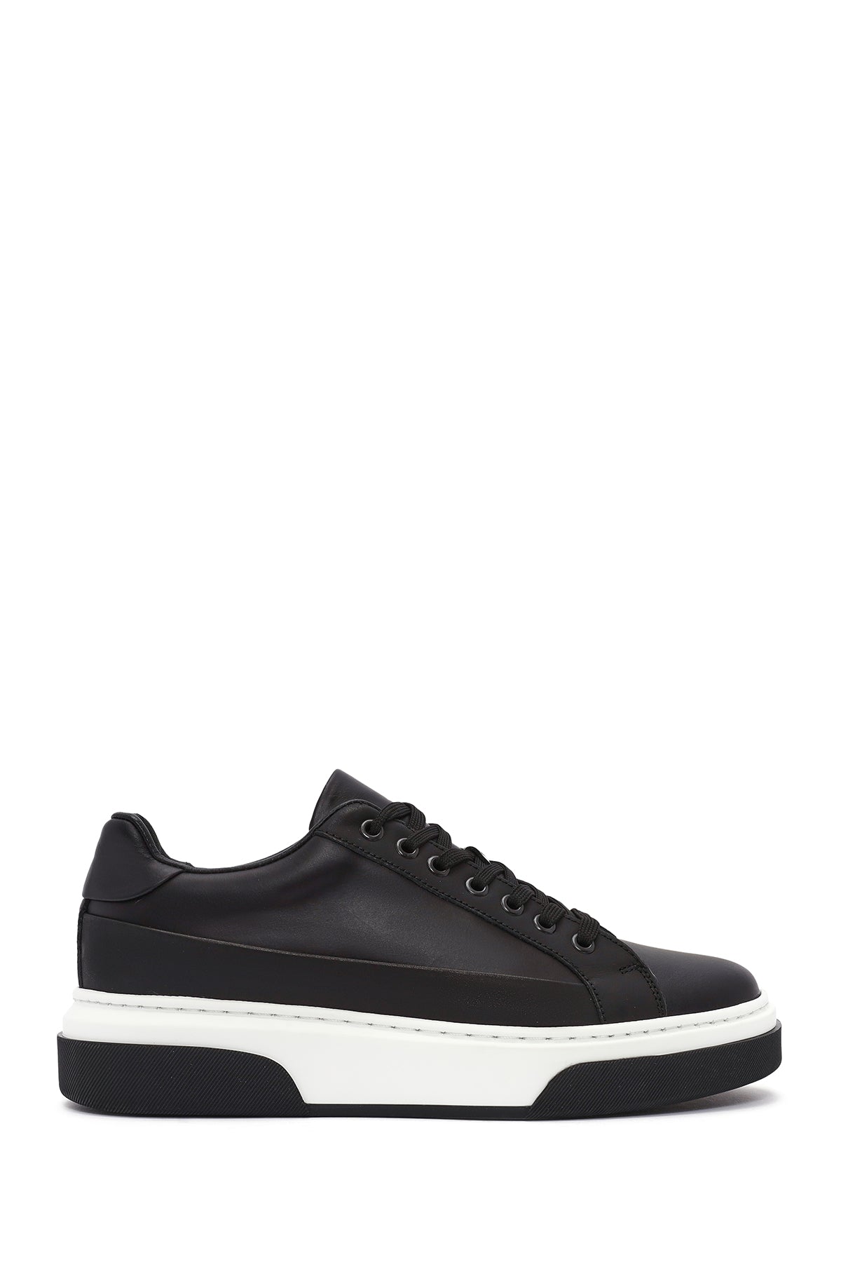 Male Black Lace-Up Thick-Soled Leather Sneaker WM740005DV | Derimod