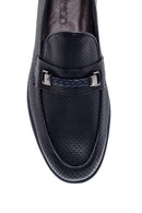 Erkek Lacivert Deri Delikli Casual Loafer | Derimod