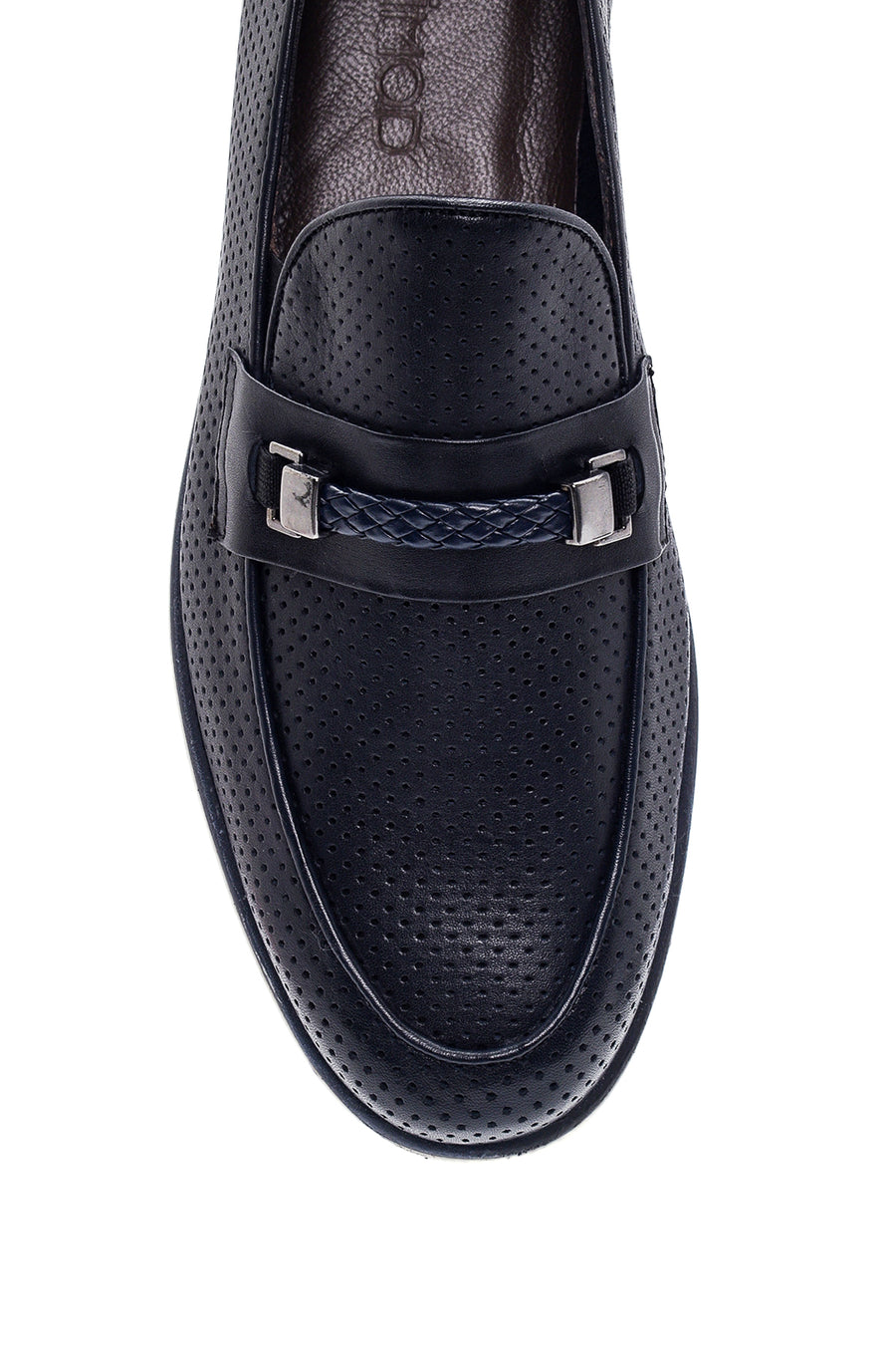Erkek Lacivert Deri Delikli Casual Loafer
