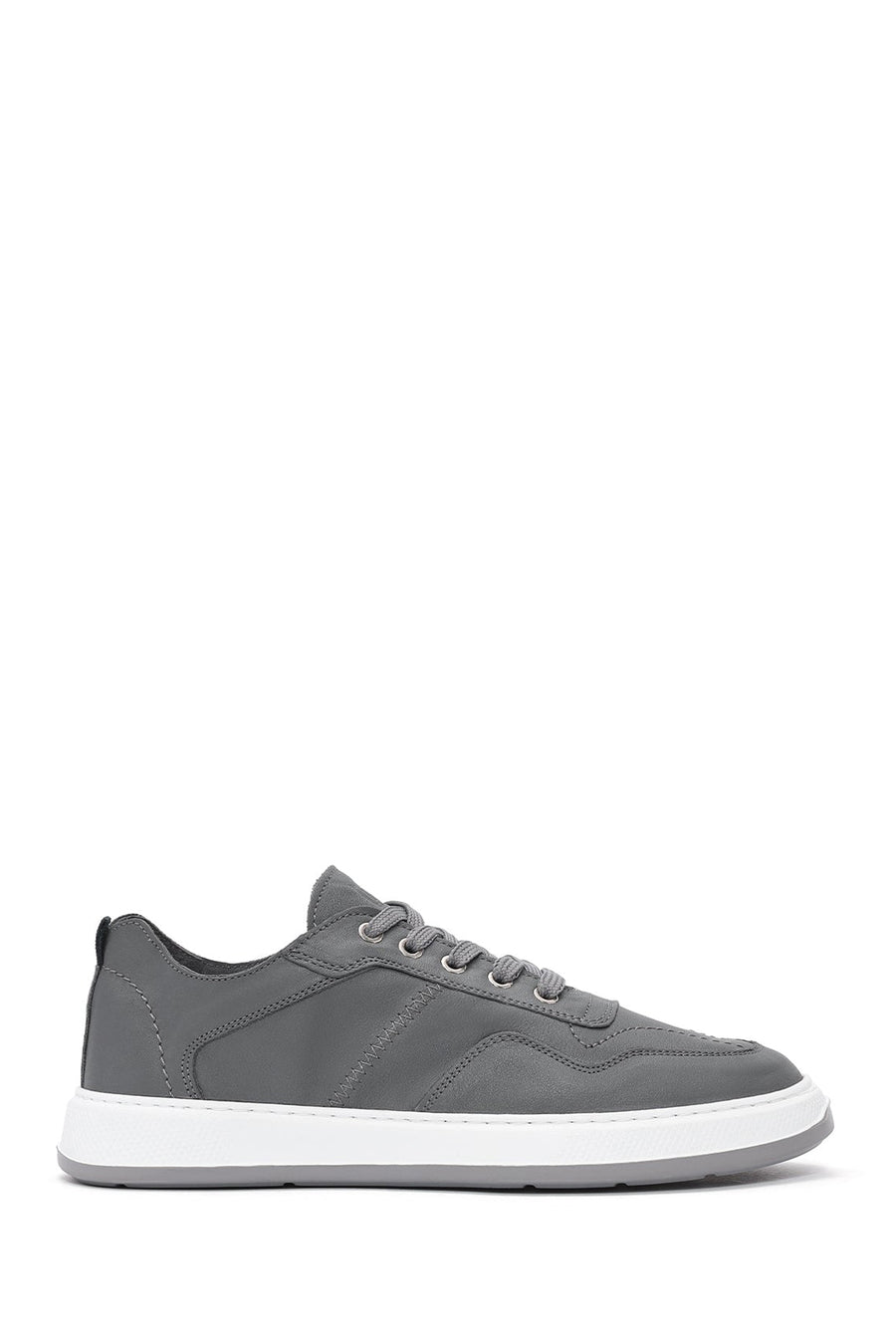 Men's Grey Lace-Up Leather Sneakers