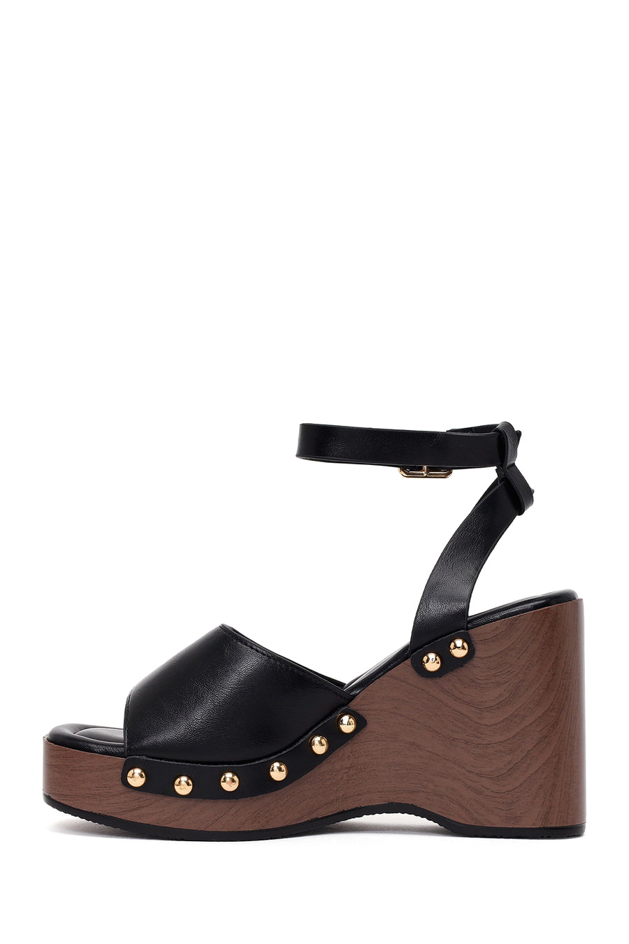 Woman Black Ankle-Buckle Wedge Sandal