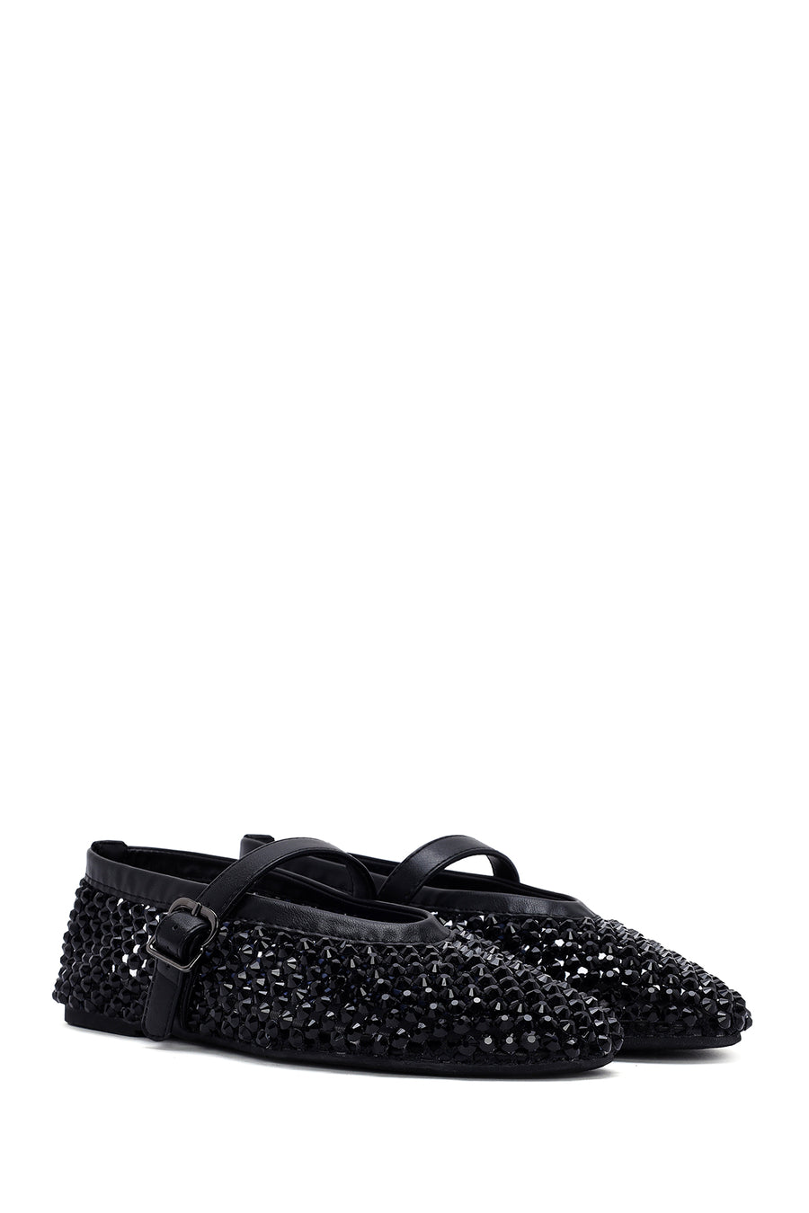 Women's Black Mesh Stoned Ballerinas
