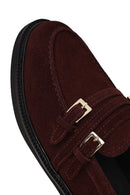 Kadın Bordo Tokalı Süet Deri Maskülen Loafer | Derimod