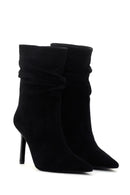 Women's Black Thin Heeled Suede Leather Boots | Derimod