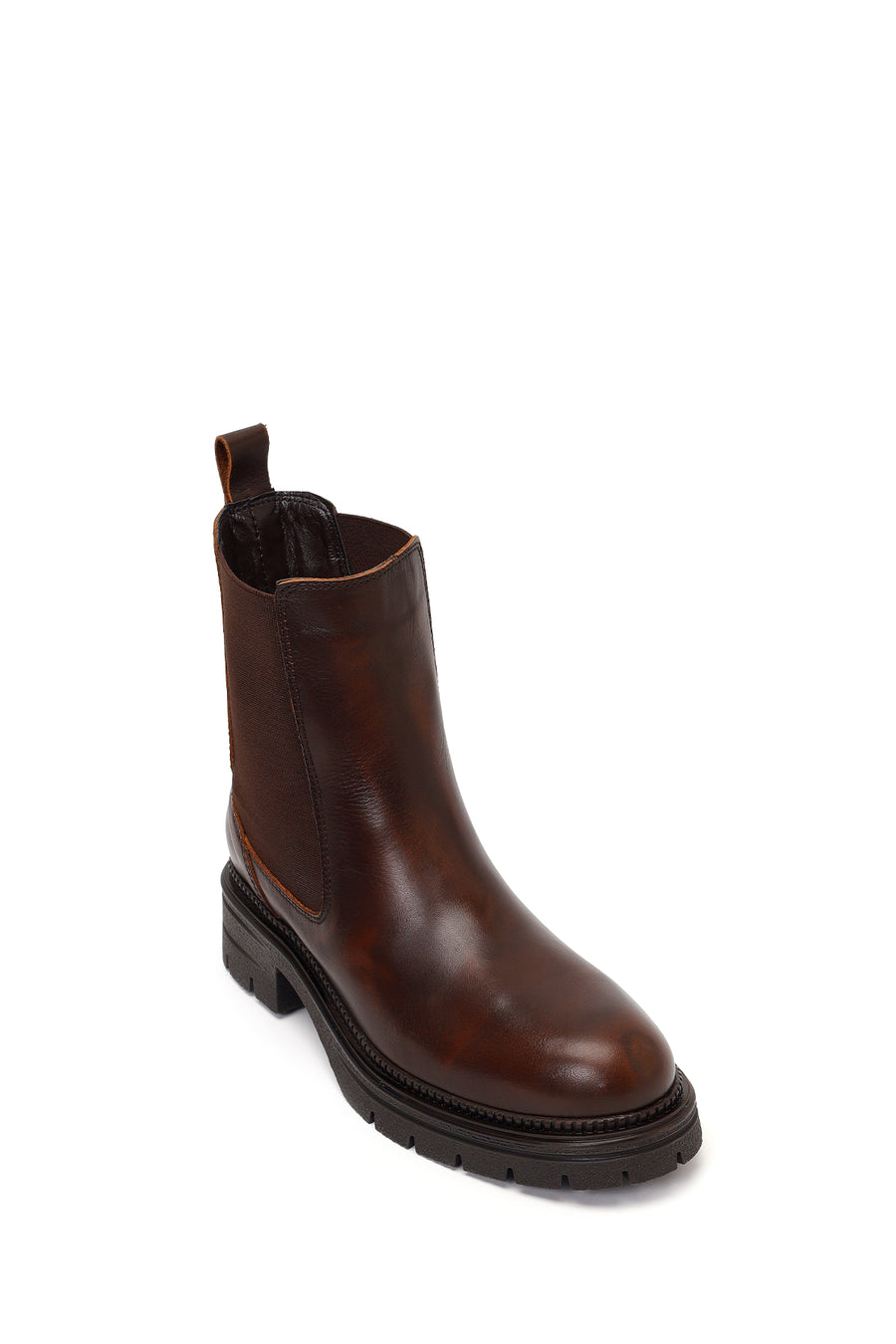 Woman Brown Thick-Soled Leather Chelsea Boots