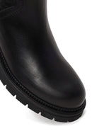Woman Black Zip Closure Thick-Soled Leather Boots | Derimod