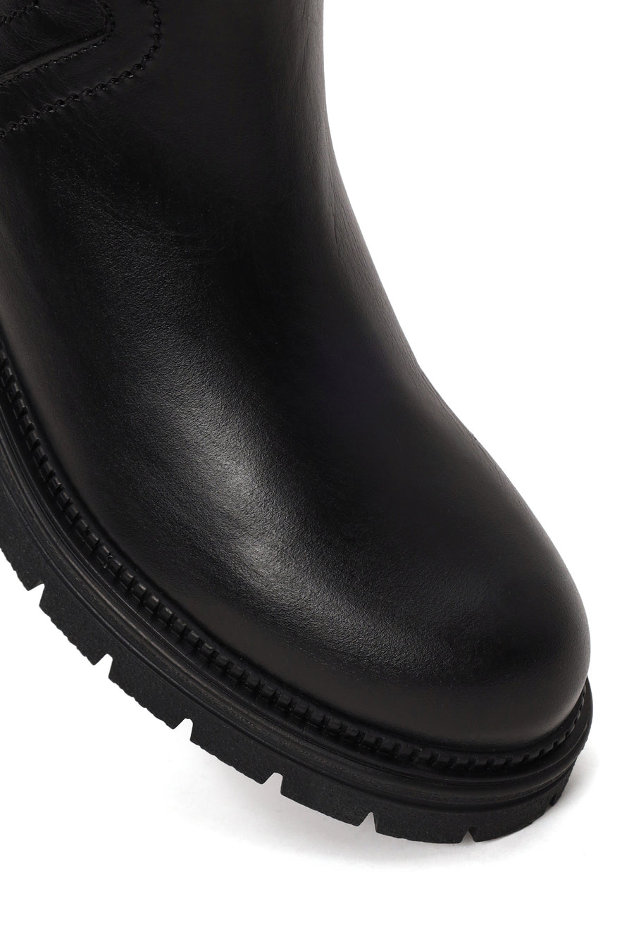 Woman Black Zip Closure Thick-Soled Leather Boots